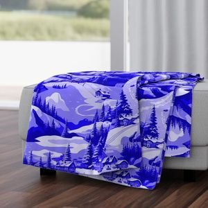 Small Montana Winter Cabins Montana with Evergreens in Royal China Blue Decor Collection Design Collection montana evergreens throw blanket design