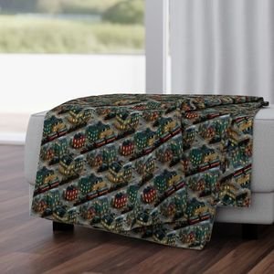 Small Isometric Snowy Christmas Village with Festive Trains and Townhouses Decor Collection Home Decor Collection christmas throw blanket design
