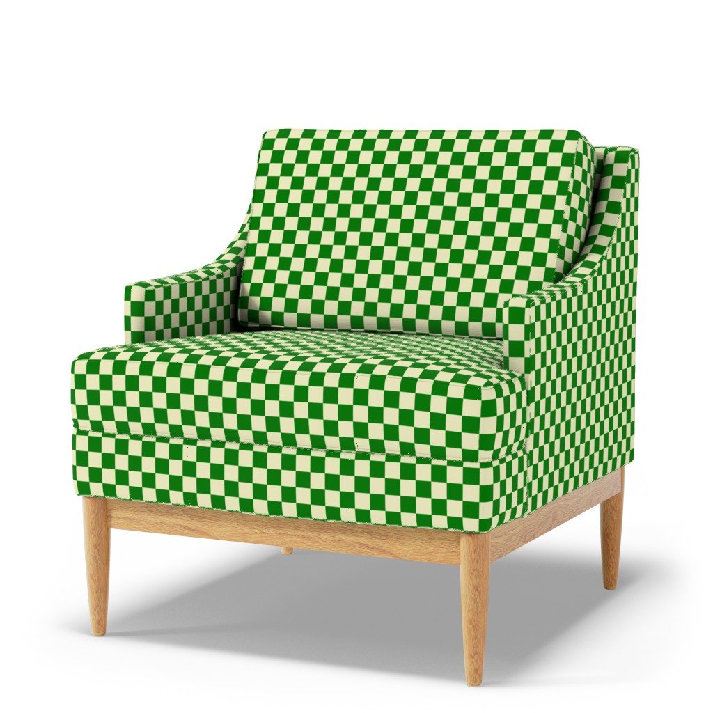Green and Cream White 1 Inch Check Fabric cream white check fabric