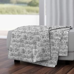 Victorian Christmas Village Toile Black and White Home Decor Collection Interior Collection christmas toile throw blanket design