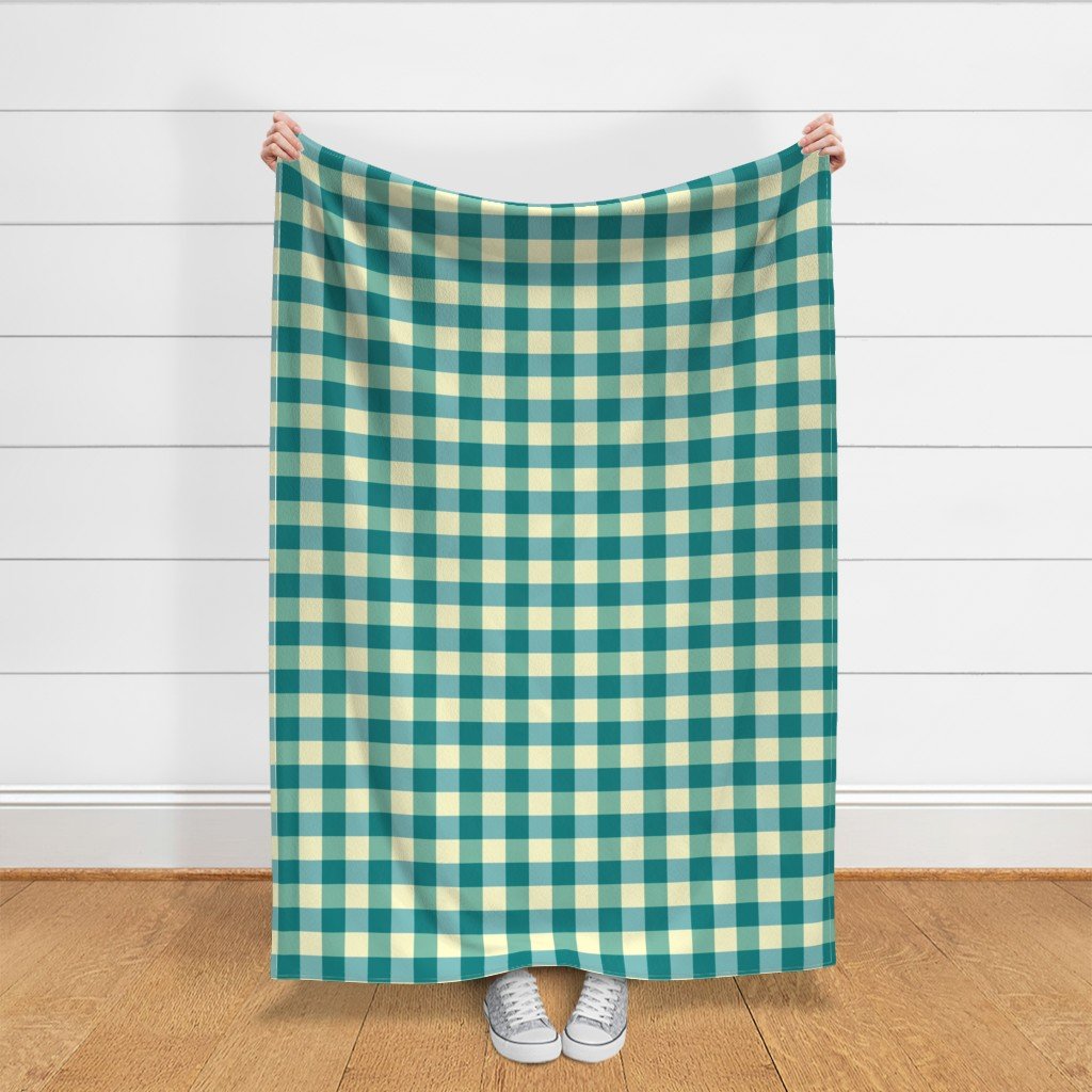 Teal and Cream White 2 Inch Gingham Fabric 2 inch gingham fabric
