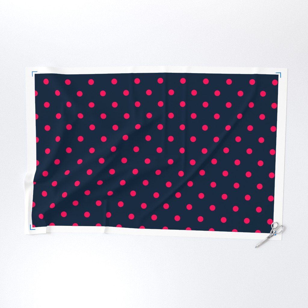 Navy and Neon Hot Pink Jumbo Dots Fabric jumbo polka dots fabric