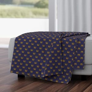 Mini Gold Crowns on Royal Blue Design Collection Interior Collection gold crowns throw blanket design