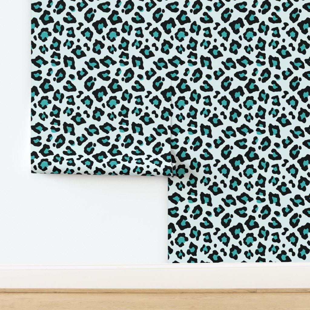Jumbo Leopard Spots Animal Repeat Pattern Print in Turquoise Blue and Black Decor Collection design