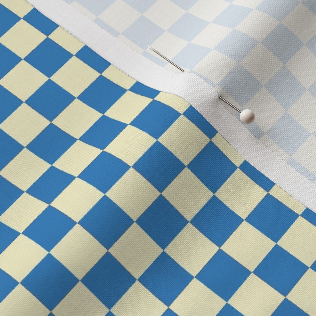 Cornflower Blue and Cream Checkerboard Squares Fabric blue and cream fabric