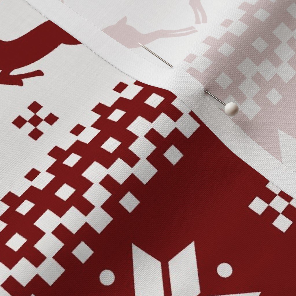 Large Dark Christmas Candy Apple Red Nordic Reindeer Stripe Fabric nordic stripe fabric