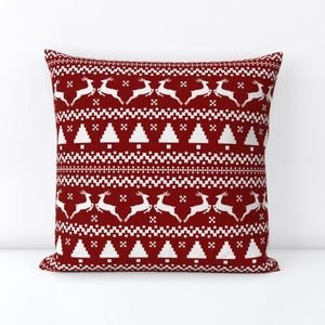 Large Dark Christmas Candy Apple Red Nordic Reindeer Stripe in White Home Decor Collection Interior Collection red stripe throw pillow design
