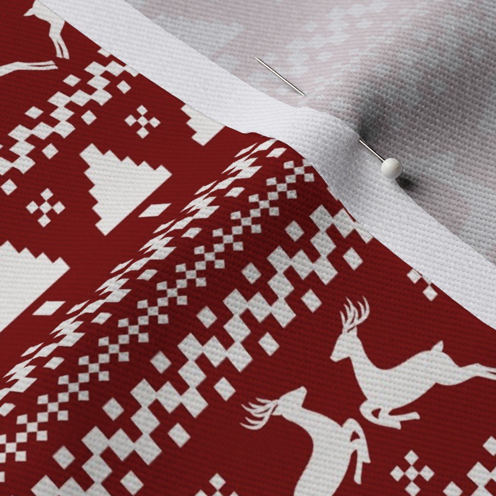 Dark Christmas Candy Apple Red Nordic Reindeer Stripe in White Fabric nordic stripe fabric