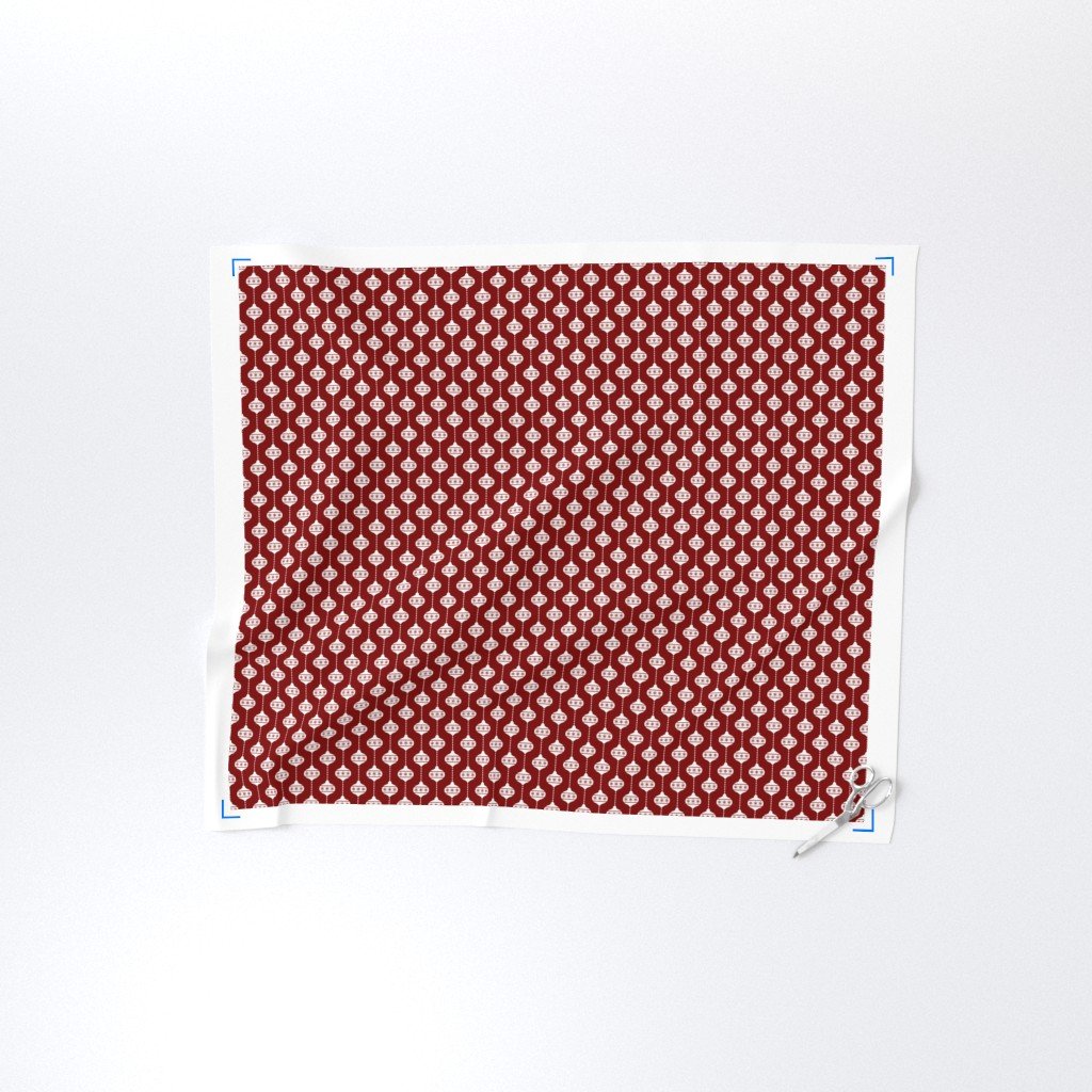Dark Christmas Candy Apple Red with White Ball Ornaments Fabric christmas ornaments fabric