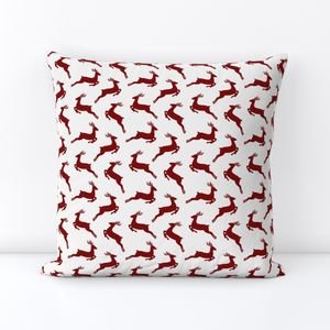 Large Dark Christmas Candy Apple Red Leaping Reindeer on White Interior Collection Decor Collection red stags throw pillow design