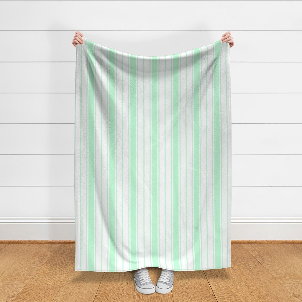 Mint Foam and White Vertical French Stripe Fabric mint foam fabric