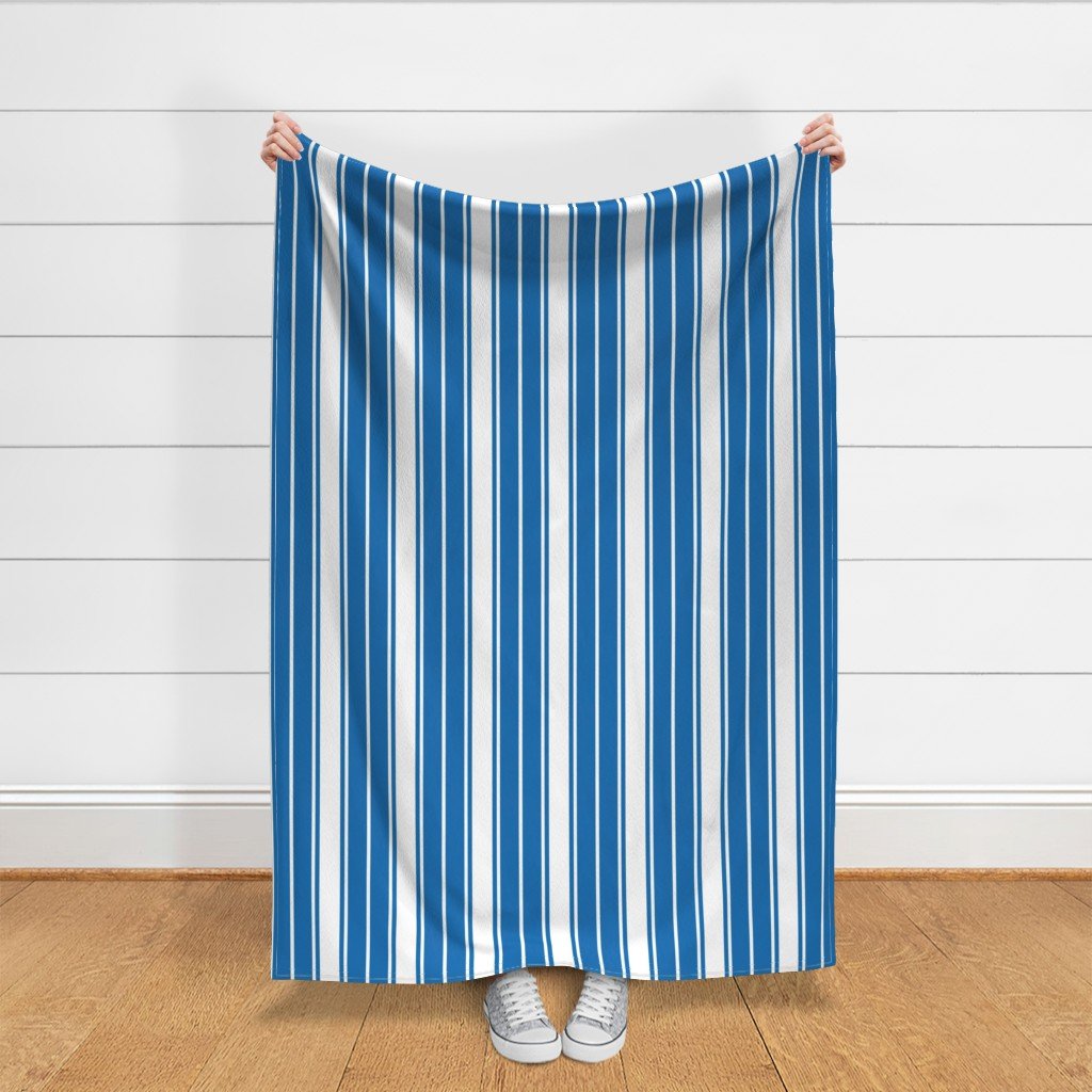 Biscayne Bay Blue and White Vertical French Stripe Fabric jumbo stripe fabric