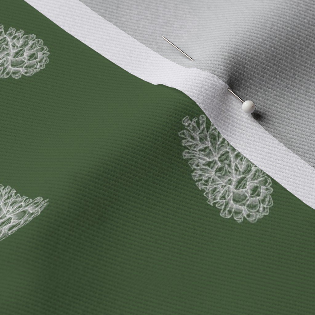 Christmas Pine Cone in Bright White on Fir Tree Green Fabric bright white cone fabric