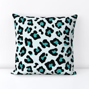Jumbo Leopard Spots Animal Repeat Pattern Print in Turquoise Blue and Black Decor Collection Home Styling Collection animal print throw pillow design