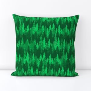Endless Evergreen Forest with Fir Trees in Shades of Bright Green Home Styling Collection Home Decor Collection bright green evergre throw pillow design