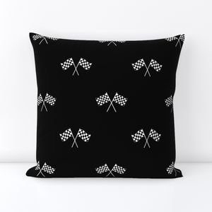 Small Black and White Classic Chequered Flags on Black Design Collection Design Collection black flag throw pillow design
