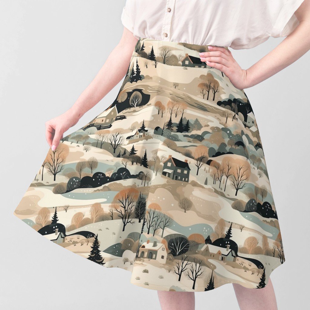 Vintage New England Village Winter Fabric village scene fabric