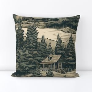 Montana Treescape Evergreens with Cabins Home Styling Collection Interior Collection western trees throw pillow design