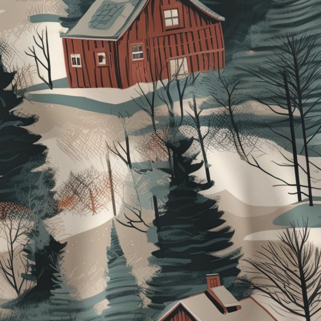 Montana Winter Cabins Montana with Evergreens Fabric montana trees fabric