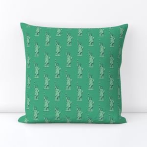 Mini Lady Liberty Statues Repeat in Beguiling Green Decor Collection Home Styling Collection oxidized copper throw pillow design