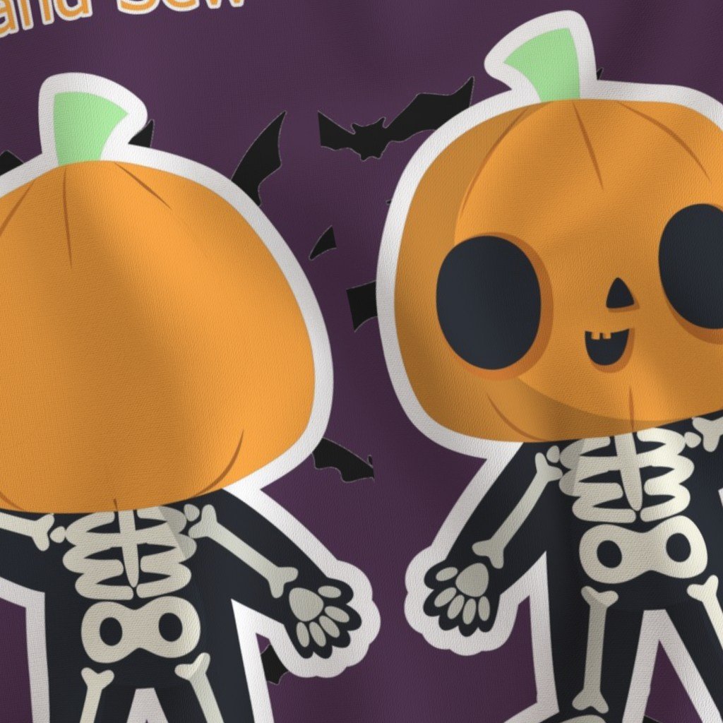 Cut and Sew Halloween Orange Pumpkin Skeleton Doll Project Fabric cut sew project fabric