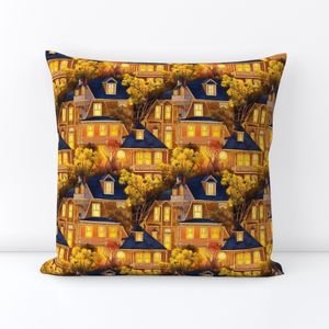 Bright Yellow Haunted New England Village Watercolor with Lighthouse Decor Collection Home Decor Collection haunted village throw pillow design