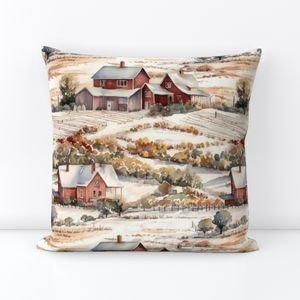 Winter Snowy Farm Landscape Watercolor Home Decor Collection Home Decor Collection farm watercolor throw pillow design