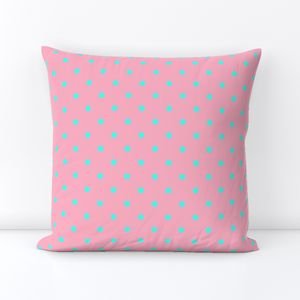 Small Polka Dots in South Beach Aqua Blue on Palm Beach Pink Interior Collection Home Decor Collection blue and pink throw pillow design