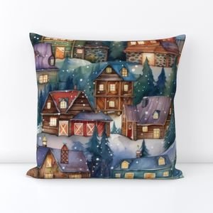 Large Christmas Rustic Country Winter Cabins Watercolor Decor Collection Design Collection rustic cabins throw pillow design