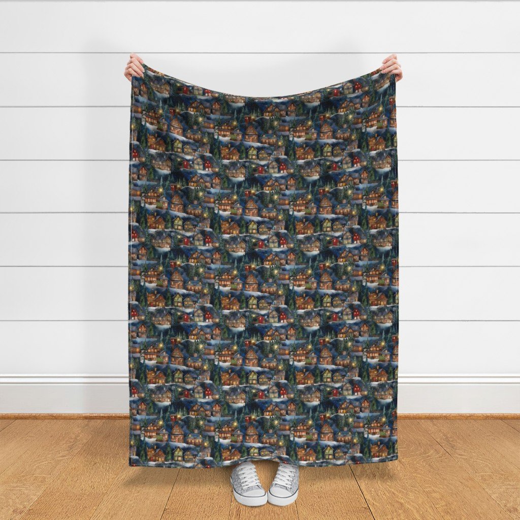 Small Christmas Christmas Rustic Winter Mountainside Cabins Fabric rustic cabins fabric