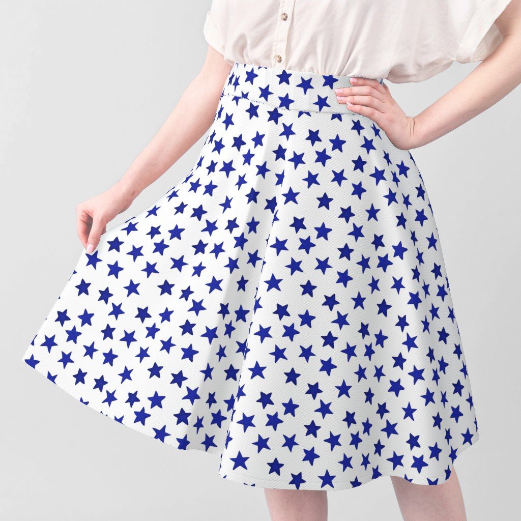 Faded Royal Blue Christmas Stars on White Fabric christmas pattern fabric