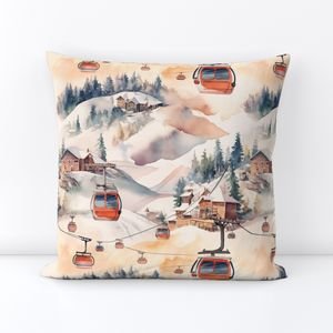 Vintage Ski Slope Cabins in Soft Pastels Design Collection Interior Collection ski slope throw pillow design