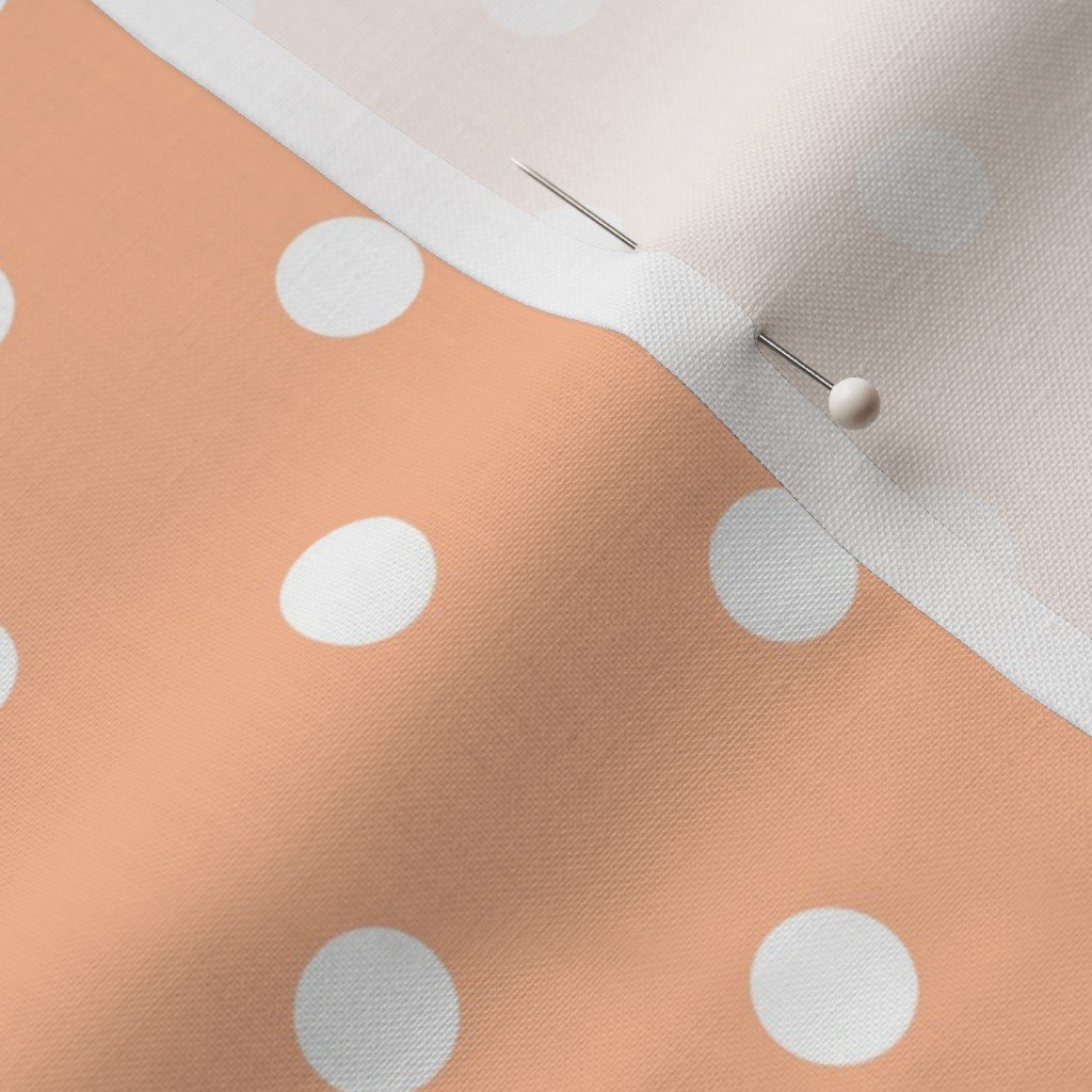 One Inch Polka Dot Spots in Peach Fuzz Color of the Year 2024 and White Fabric peach fuzz fabric