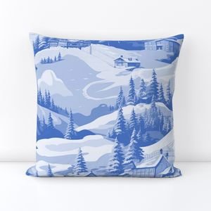 Small Montana Winter Cabins Montana with Evergreens in Mid China Blue Interior Collection Decor Collection montana ski slope throw pillow design