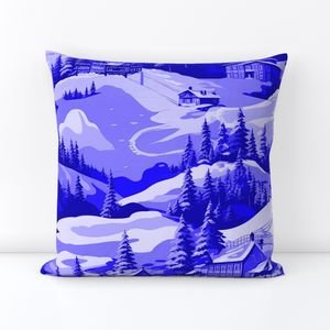 Small Montana Winter Cabins Montana with Evergreens in Royal China Blue Decor Collection Design Collection montana ski slope throw pillow design
