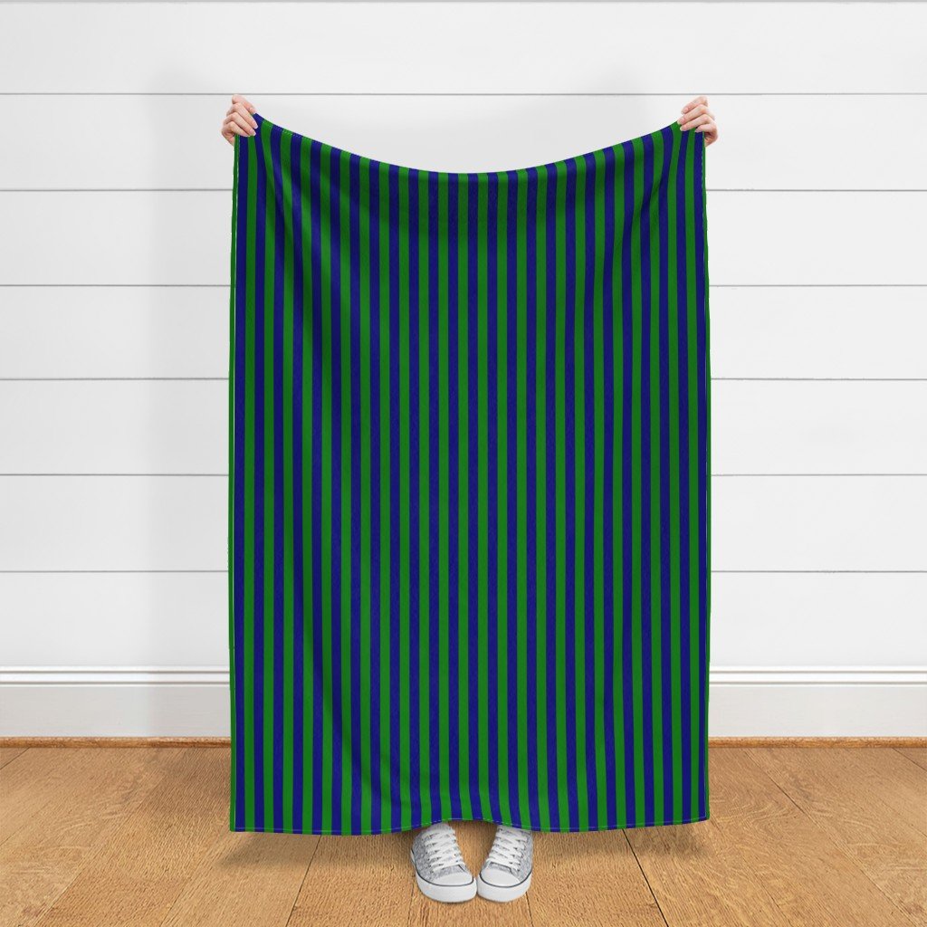 Classic Navy and Green Vertical Stripes Fabric 1 inch stripes fabric