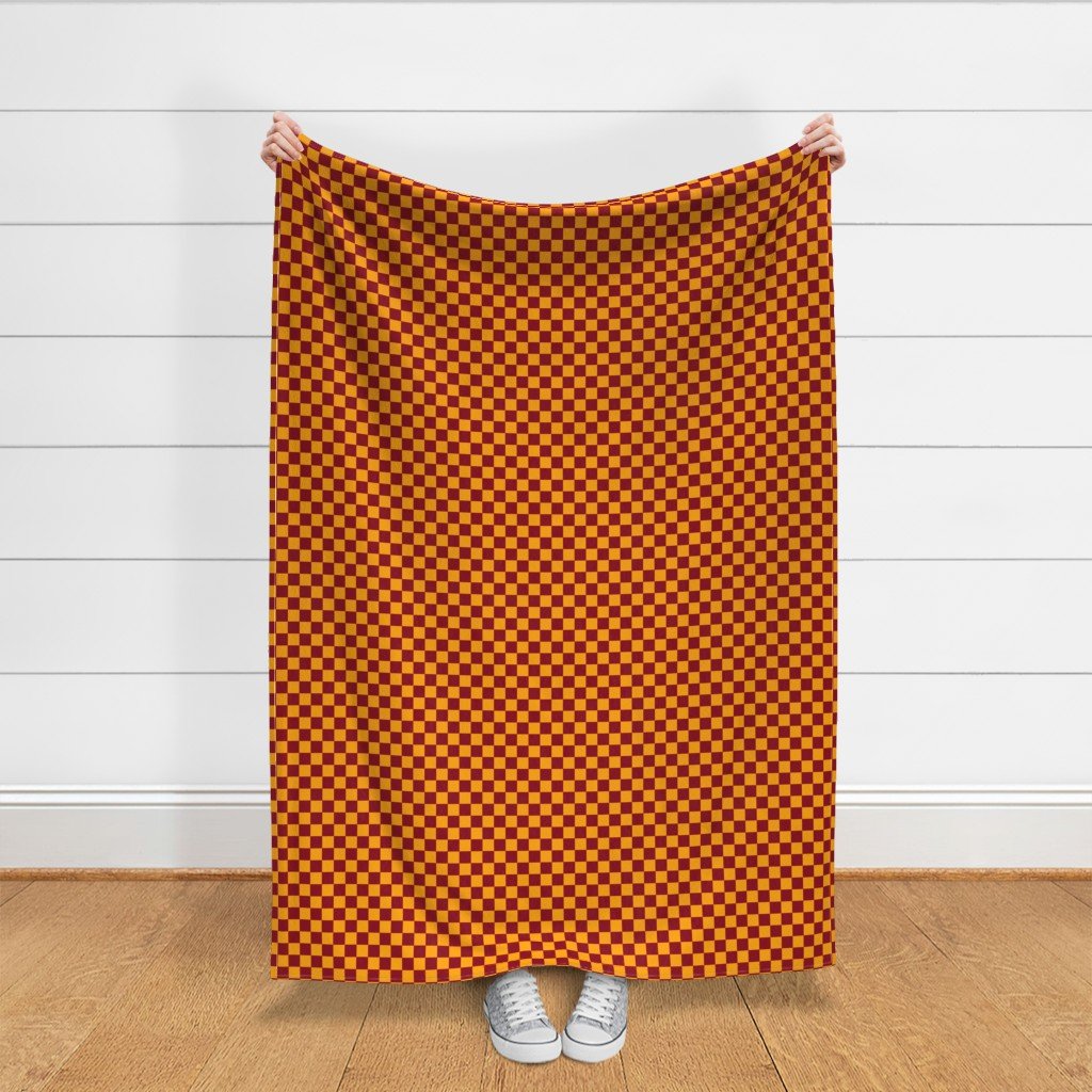 Classic Orange and Burgundy 1-inch Check Fabric 1 inch geometric fabric