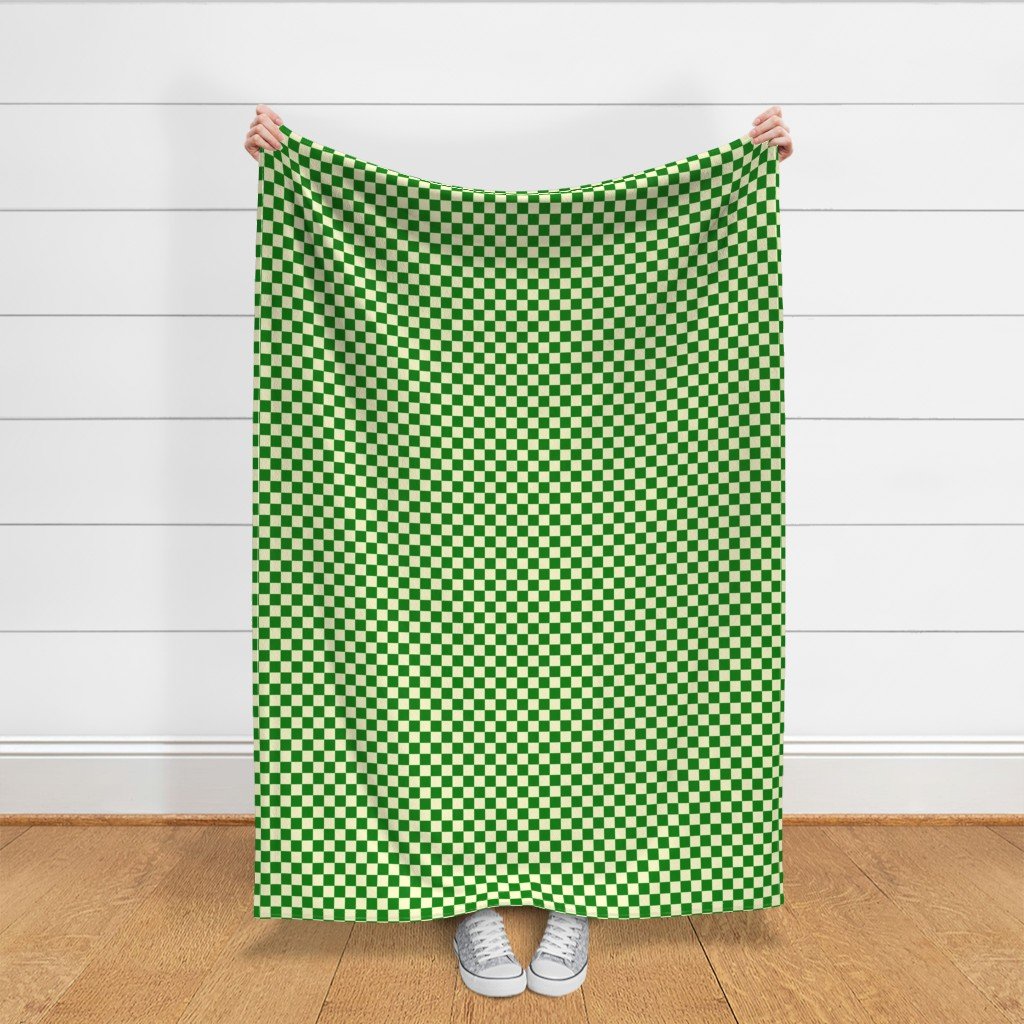 Green and Cream White 1 Inch Check Fabric cream white gingham fabric