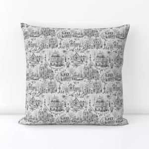 Victorian Christmas Village Toile Black and White Home Decor Collection Interior Collection christmas tree throw pillow design