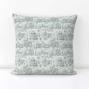 Victorian Christmas Village Toile Forest Green Home Styling Collection Home Decor Collection christmas village throw pillow design