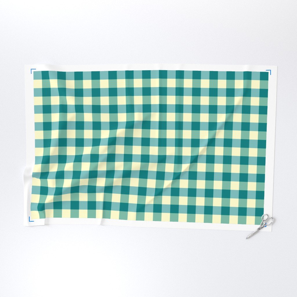 Teal and Cream White 2 Inch Gingham Fabric classic gingham fabric
