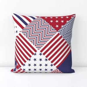 USA Americana Patchwork Red White & Blue Quilt Patterns Decor Collection Interior Collection americana quilt throw pillow design