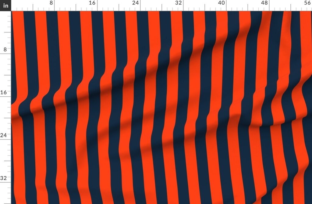 2 Inch Vertical Navy and Orange Cabana Stripes Fabric design