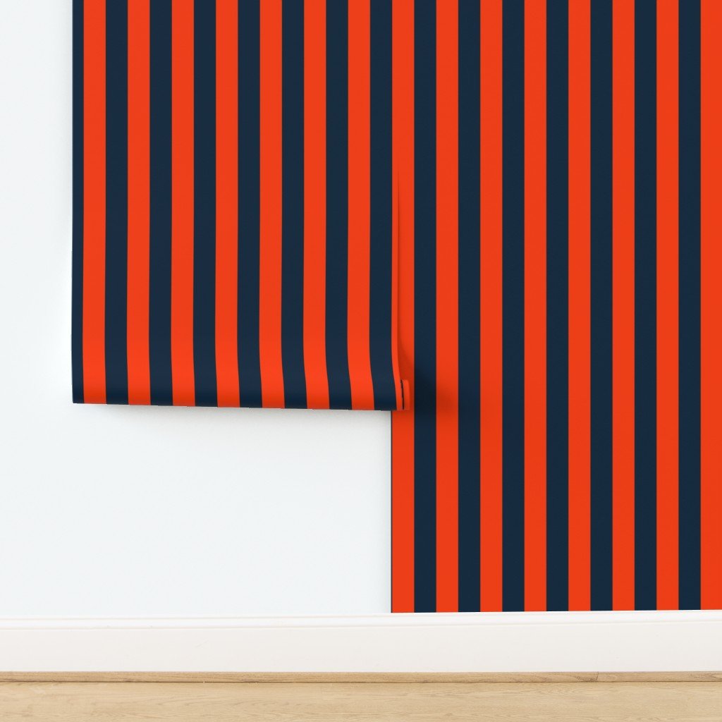 2 Inch Vertical Navy and Orange Cabana Stripes Wallpaper design