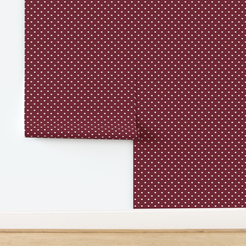 Mini White Valentines Polkadot Love Hearts on Wine Background Wallpaper design