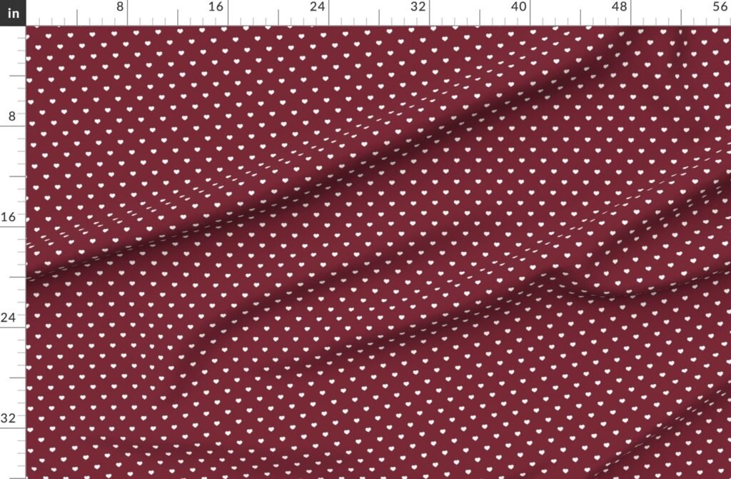 Mini White Valentines Polkadot Love Hearts on Wine Background Fabric design