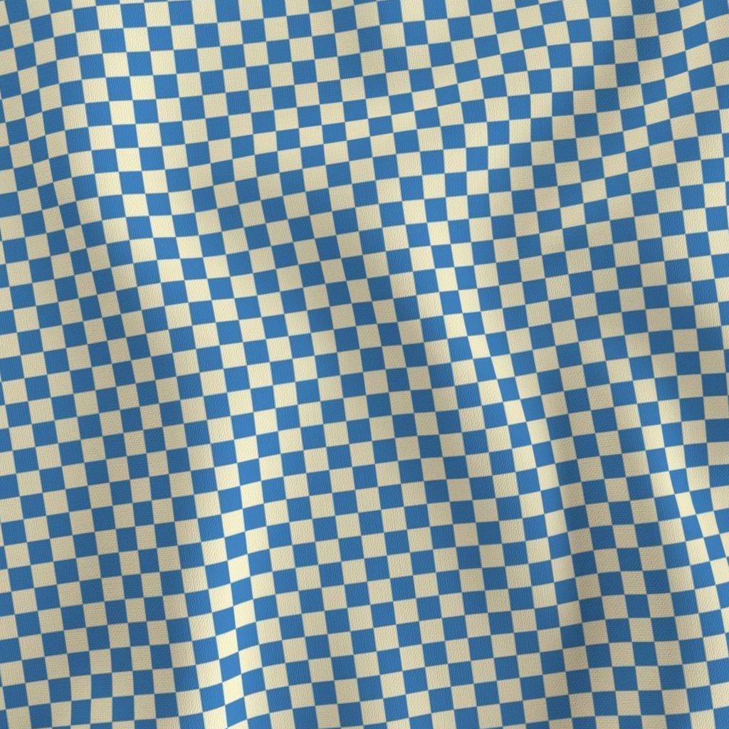 Cornflower Blue and Cream Checkerboard Squares Fabric blue checks fabric