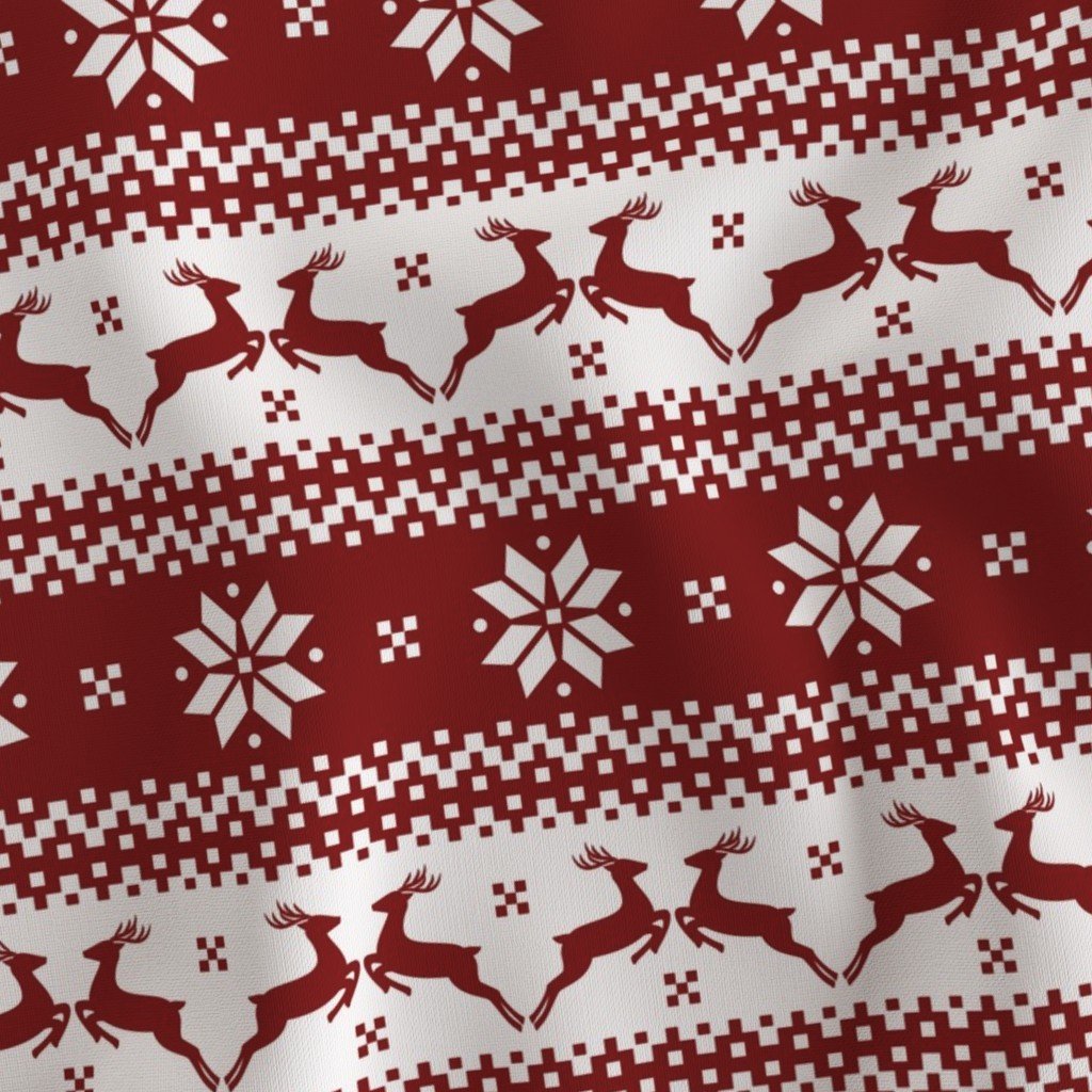 Large Dark Christmas Candy Apple Red Nordic Reindeer Stripe Fabric red stripe fabric