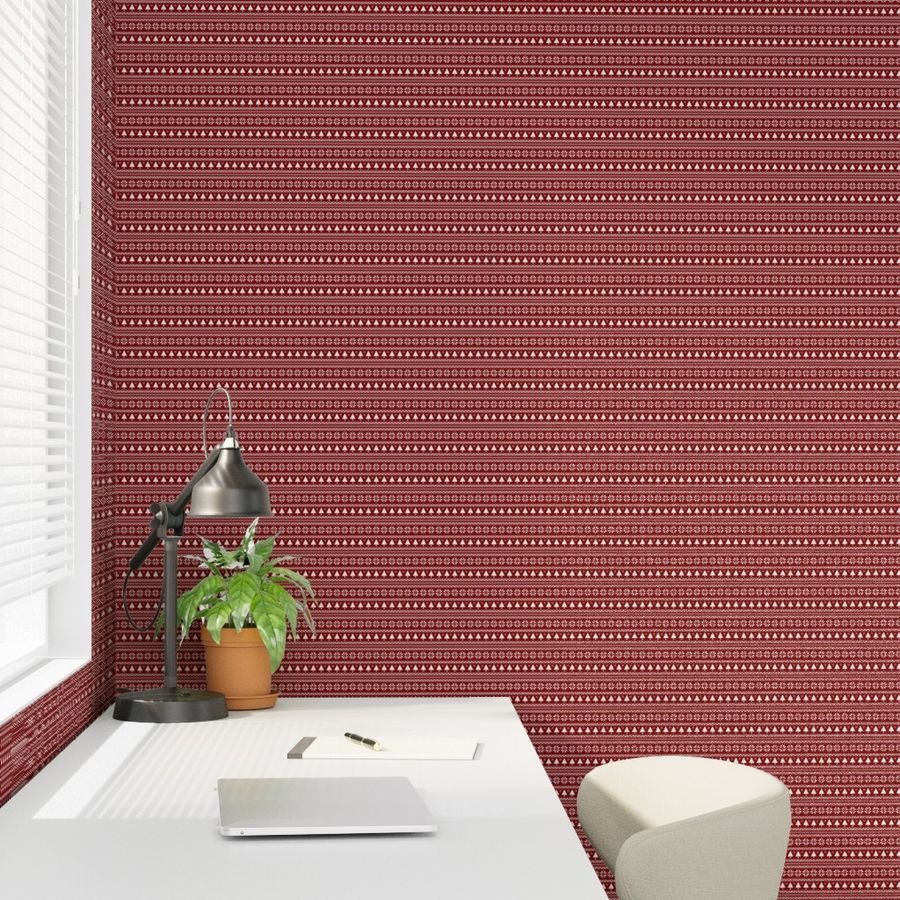 Dark Christmas Candy Apple Red Nordic Trees Stripe in White Home Styling Collection Design Collection christmas stripe wallpaper