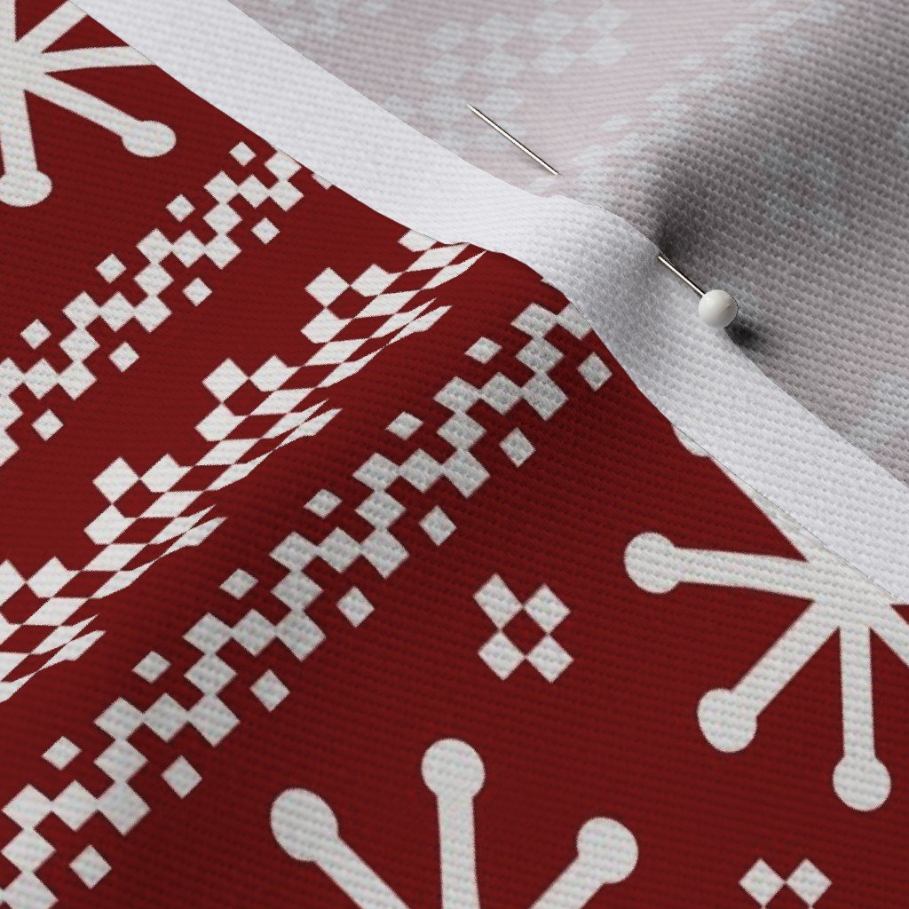 Large Dark Christmas Candy Apple Red Snowflake Stripes in White Fabric red crystals fabric